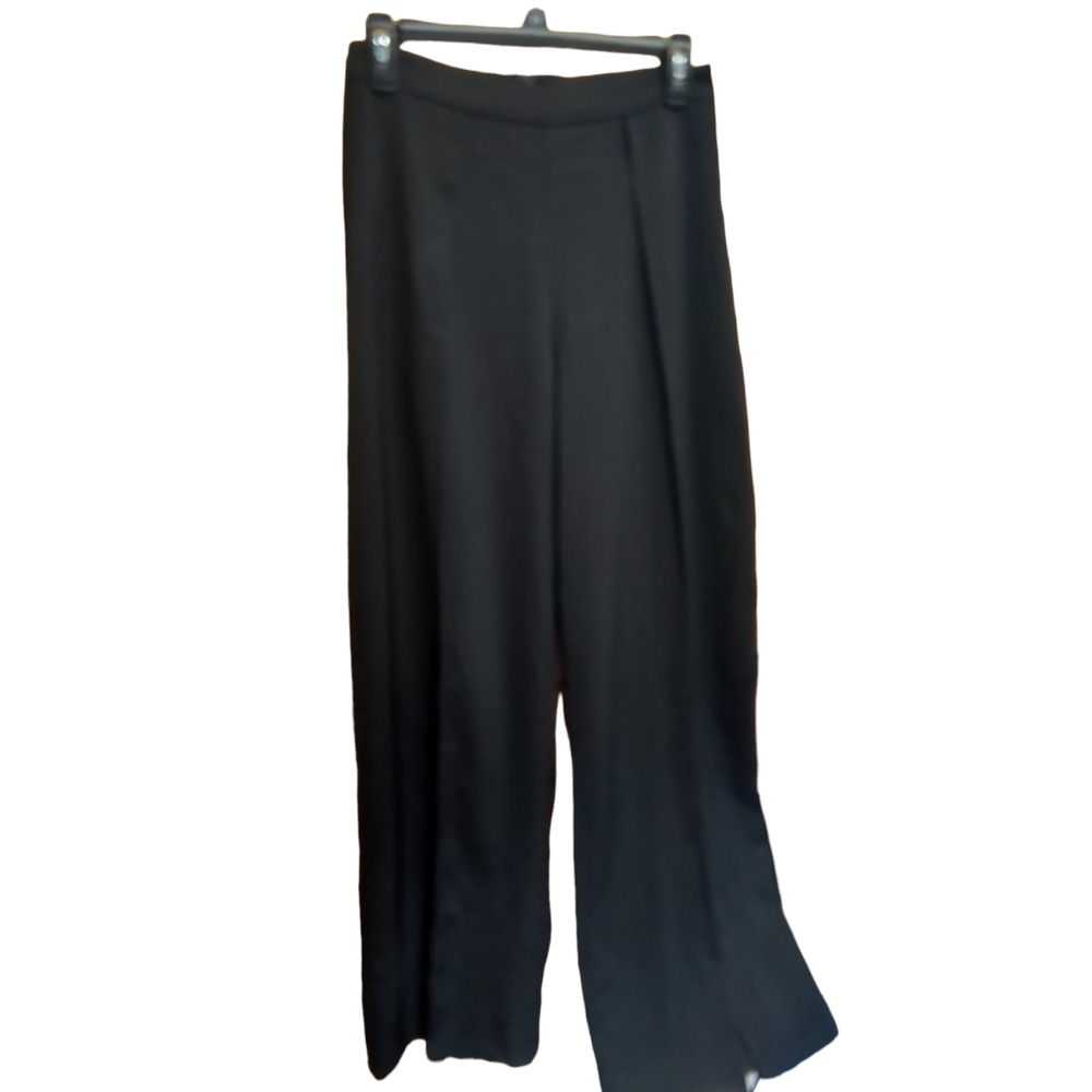 Ark & Co Black Satin Wide Leg Slit Palazzo Pants Size Small